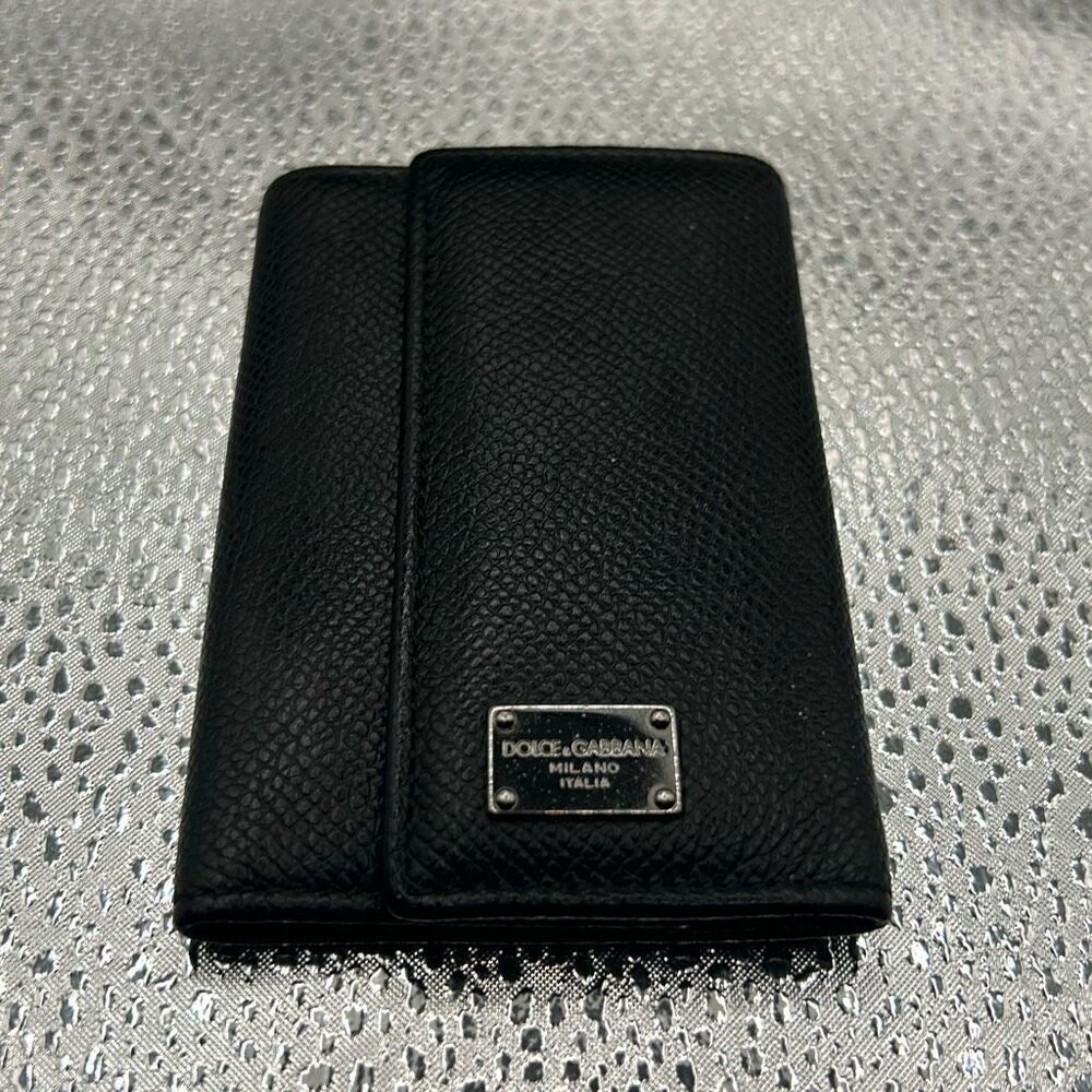 Dolce & Gabbana Foldover Key Holder Card Case Black Leathe Luxury Minimalist
